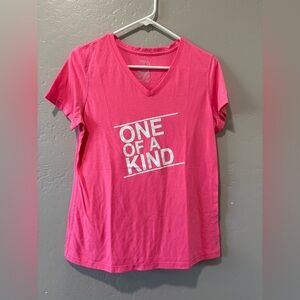 Danskin Now Bright Pink V-Neck `One Of A Kind’ Tee